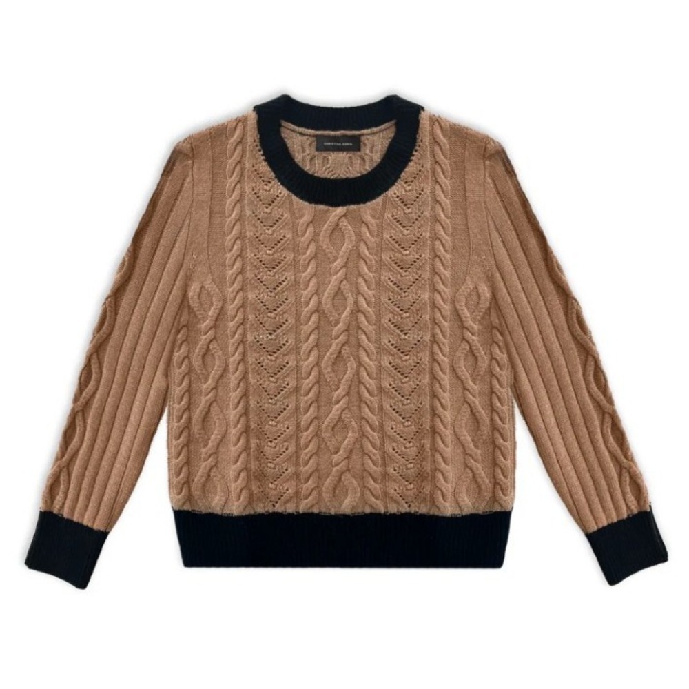 Womens Camel Cashmere Wool Blend Cable Knit Sweater‎ Quiet Luxury Heritage Small